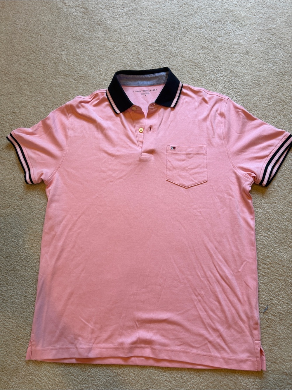 Tommy Hilfiger Men’s Pink Polo with Black Contrast Collar